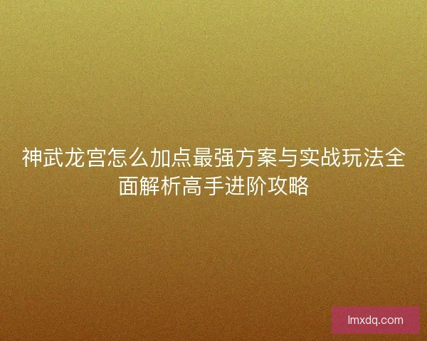 神武龙宫怎么加点最强方案与实战玩法全面解析高手进阶攻略